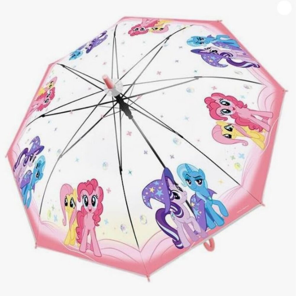 Hasbro  My Little Pony Transparent Auto Open 8 Fiberglass Ribs Stick Umbrella.